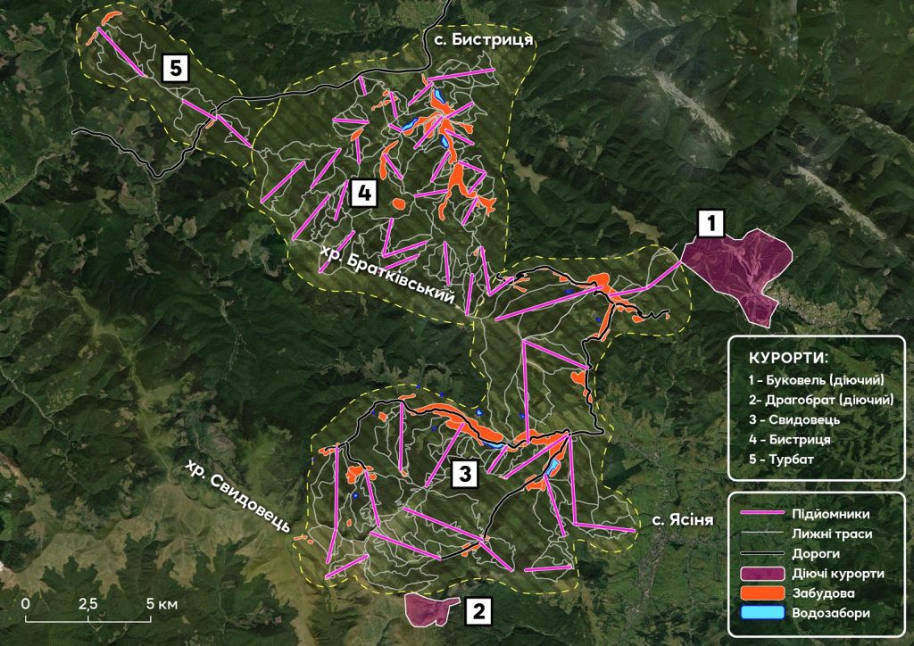 Mapa projektu skiareálů Svydovec, Bystrycja a Turbat. Foto freesvydovets.org